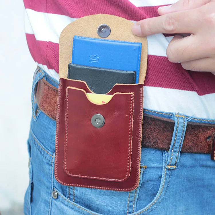 First layer calfskin Ultra-thin case driver license Leather small phone pockets Wear a belt hanging belt pouch