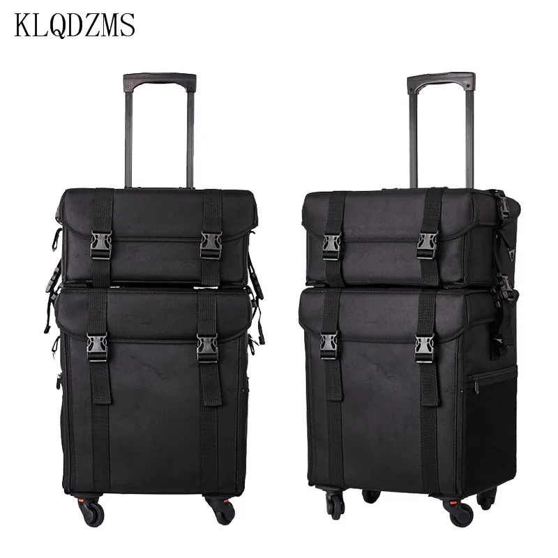 KLQDZMS Oxford Cloth Cosmetic Case Women's Beauty Manicure Tool Box 2 in 1 Trolley Makeup Bag Universal Wheel Rolling Luggage