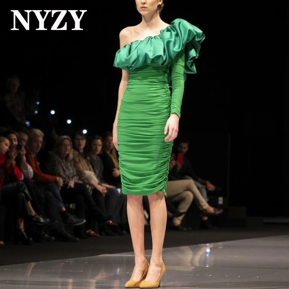 

NYZY C315 Chic One Long Sleeve Green Cocktail Dresses 2021 Short Formal Dress Party Homecoming Graduation