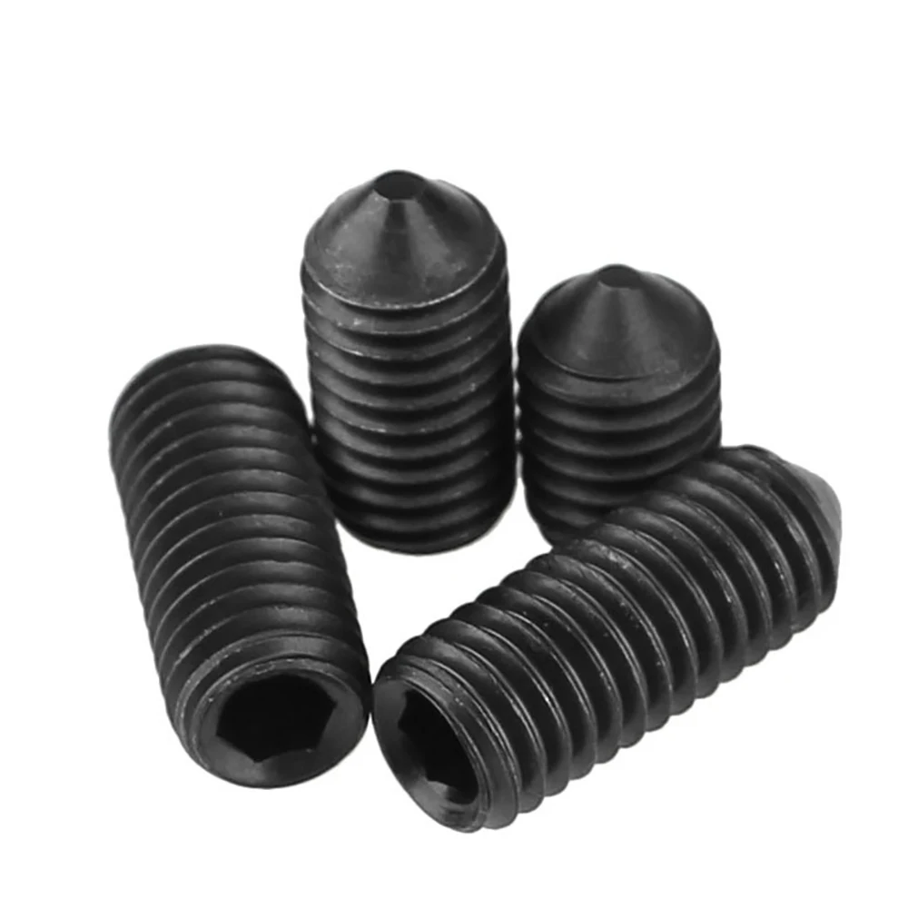 Yiqianyuan M2.5xP0.45 DIN914 Grade 12.9 Alloy Steel Hexagon Socket Set Screws with Cone Point Headless Screws Black Oxide Plated