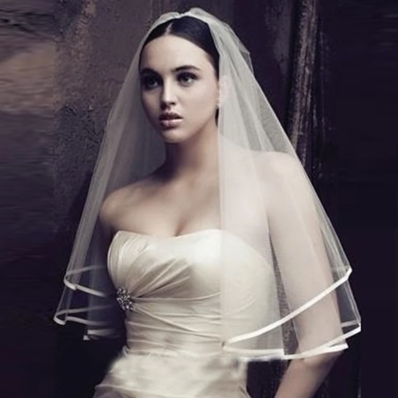 Velos de novia de una capa, accesorio de boda de 2020 cm, borde satinado de tul blanco asequible, venta al por mayor, 120