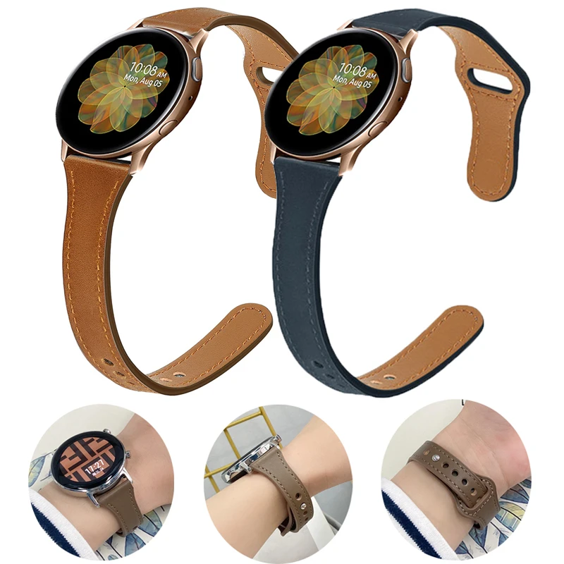 20mm 22mm Slim Leather Strap for Samsung Galaxy Watch Active 2 Band 44mm Huawei GT2/Pro Galaxy Watch 4/Classic 45/40/46mm correa