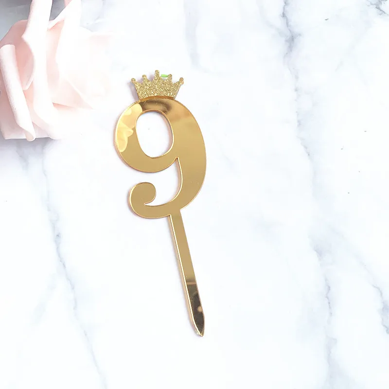 0-9 Kronen-Zahlen Happy Birthday Tortendekoration Gold Acryl Hochzeit Party Cupcake Topper für Babyparty Geschenk Dessert Dekoration – Detail 21