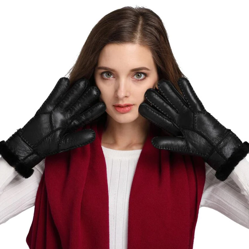 Guantes de piel de oveja Super Wam, guantes de piel auténtica para mujer, guantes cálidos para mujer