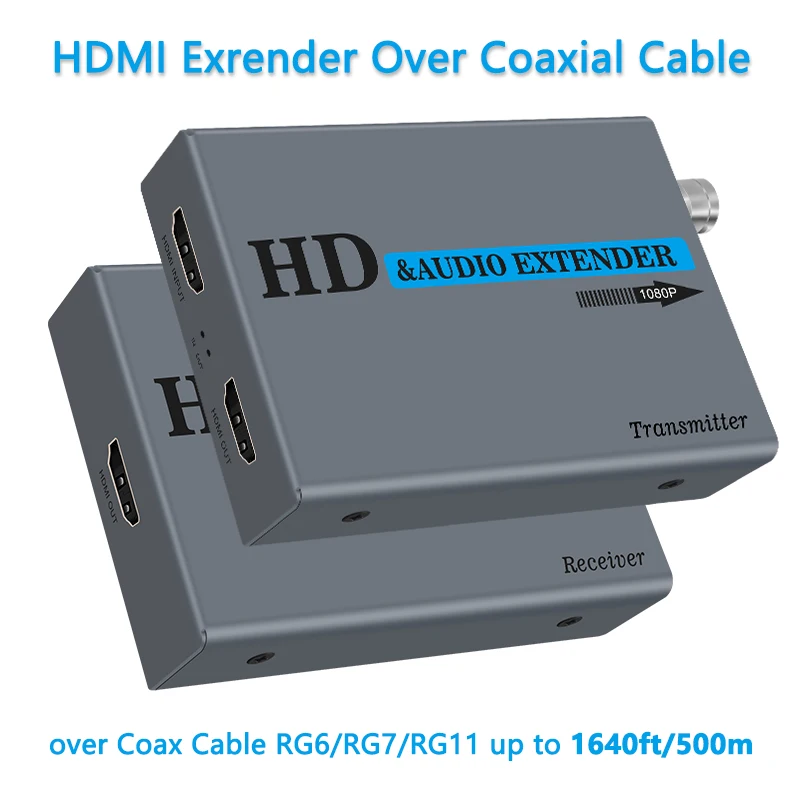 

HDMI Extender Over Coaxial Cable(RG6/RG7/RG11) HDMI Transmitter and Receiver 1080P Up to 500m/1640ft Lossless No Delay