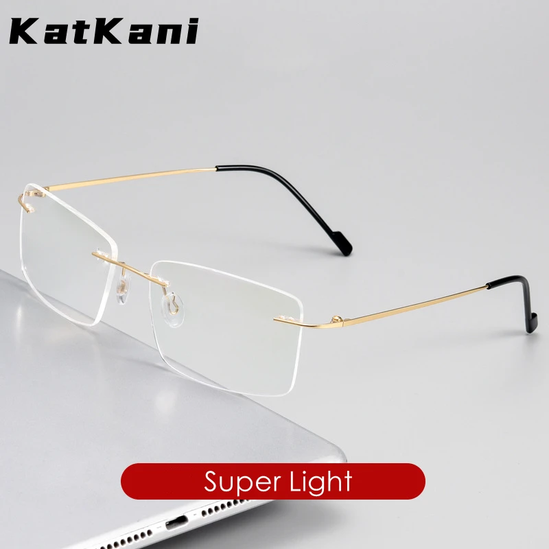 

KatKani Men's Ultra-Light And Comfortable Rimless Eyeglasses Frame Super Elastic Alloy Optical Prescription Glasses Frame 6043