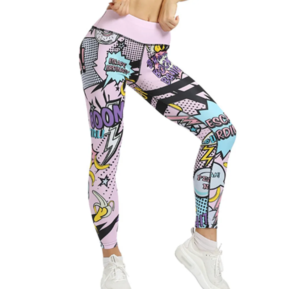 Cute print boom yoga Elastic Sport Leggings Breathable Yoga Pants Women High Waist Sport Women Fitness Running Tight Yoga Set