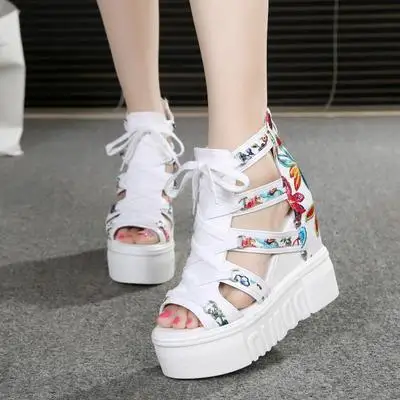 Hot Print Leisure Wedges Women\'s Shoes 2021 new Summer Shoes Women Sandals Platform Shoelaces High Heels Casual Shoes Woman