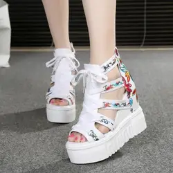 Hot Print Leisure Wedges Women's Shoes 2021 new Summer Shoes Women Sandals Platform Shoelaces High Heels Casual Shoes Woman