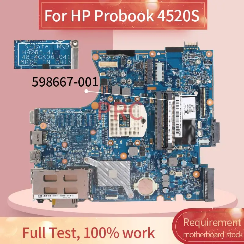 

598667-001 598667-601 For HP Probook 4520S 4720S HM57 Laptop Motherboard H9265-1 48.4GK06.041 Notebook Mainboard