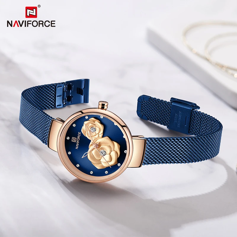 Top Luxury Brand NAVIFORCE Ladies Watch Fashion Creative 3D Rose Women wrist watches Casual Dress Clock Relogio Feminino 2019