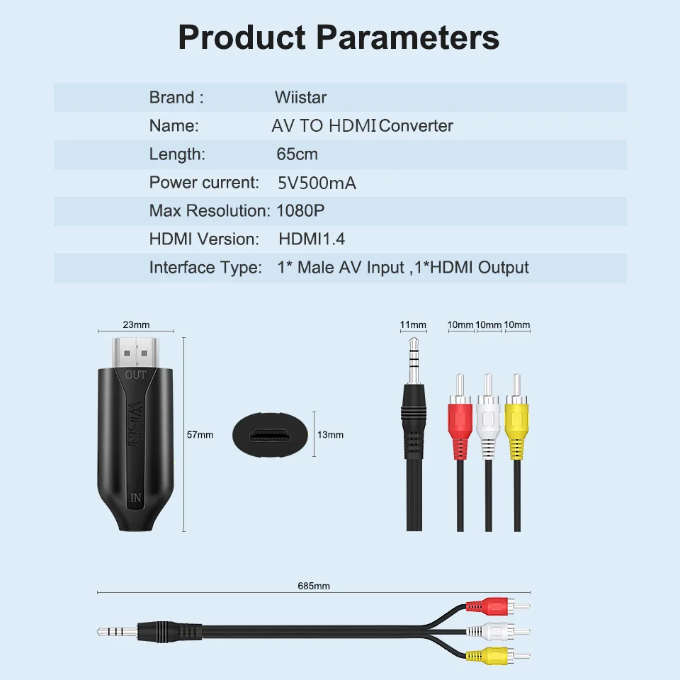 Conversor Adaptador Composto AV para HDMI, 1080P, RCA, AV para HDMI, AV2HDMI, adaptador para TV, PS3, PS4, PC, DVD, Xbox, projetor com cabo MICR