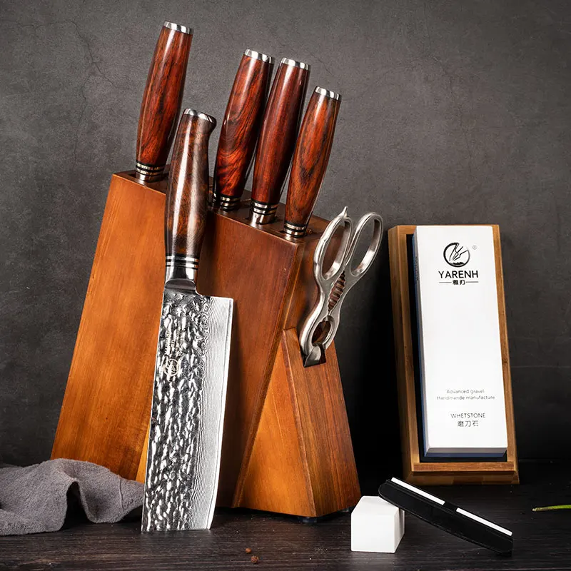 YARENH 5-8 PCS Kitchen Knife Sets - Professional Knife Block Set - 73 Layers Damascus Steel Chef Knives - Dalbergia Wood Handle