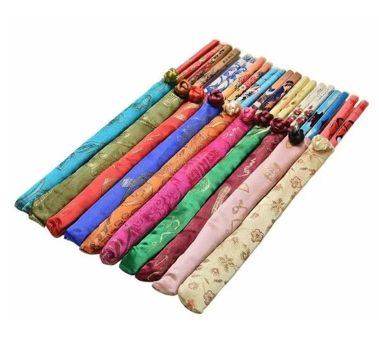 600 Pairs Bamboo Wood Chopsticks with Chinese Style Silk Packaging Bags Wedding Party Gift Present Dinner Set Cookware SN266