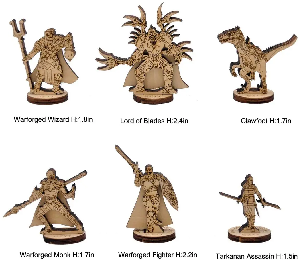 D&D Fantasy Miniatures Wood Laser Cut Figures 6PCS Set 28mm Scale for Eberron Campaign