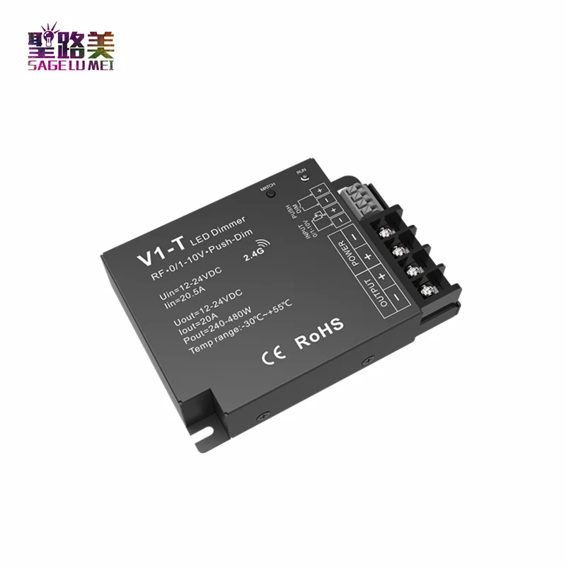 V1-T DC12-24V 0-10V Single Color LED Controller 3-in-1 dimming Push Dim 20A dimmer Auto-transmitting/Synchronize 240W / 480w