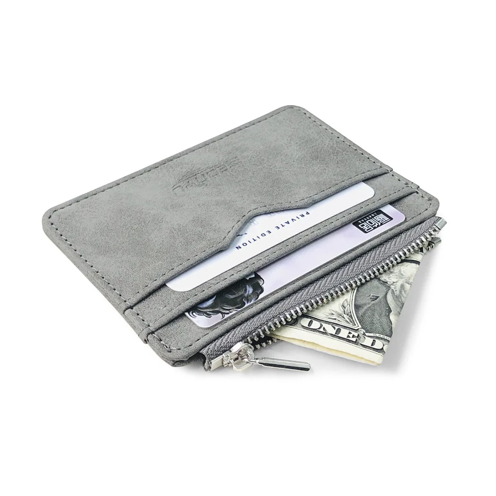 Fashion Small Men Wallet ID Card Holder Durable PU Leather 5 Card Slots Purse With Zipper Coin Pocket Thin Credit Card Case