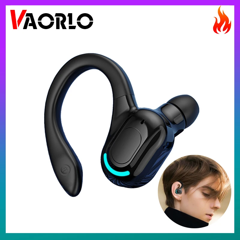 VAORLO Bluetooth 5.2 Wireless Earphone Ear Hook Single Mini Business Headphone HIFI Bass Noise Cancelling Sports Gaming Earbuds