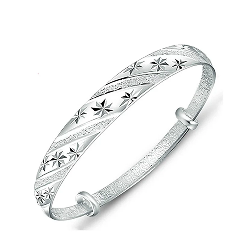 Fashion 925 Sterling Silver Woman Lucky Cuff Bracelet Meteor Shower Adjustable Charm Bangle Party Jewelry Christmas Gifts