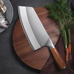 Chinese Chef Knife Stainless Steel Cleaver Kitchen Knife Razor Sharp Slicing Knife Meat Chopping Knife Wood Handle Butcher Knife