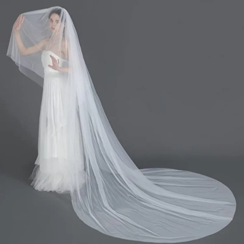 Vendita calda 3M o 4M velo da sposa bianco/avorio velo da sposa lungo a due strati velo accessori da sposa con pettine in metallo velo fard