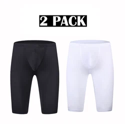 Bóxer largo ultrafino de seda de hielo para hombre, ropa interior de dormir, pantalones de verano, 2 unids/lote
