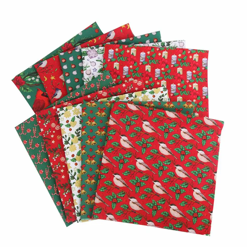 10 Pieces Christmas Cotton Fabric Squares Precut Quilting Fabric Patchwork Christmas Snowflake Print Fabric 10 Piece