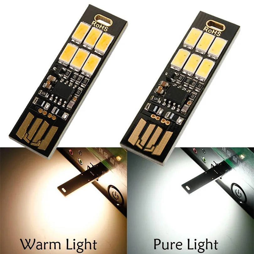 1Pcs Mini Pocket Keychain Reading Night Lamp Dimmable SMD5730 USB Book Light Touch Control 6 leds Light For Laptop PC Power Bank