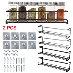 2 Pcs Metal Hanging Racks Seasoning Shelf Kitchen Organizer Spice Jar Storage Rack Single Layer For Home Restaurant Wall-Mounted