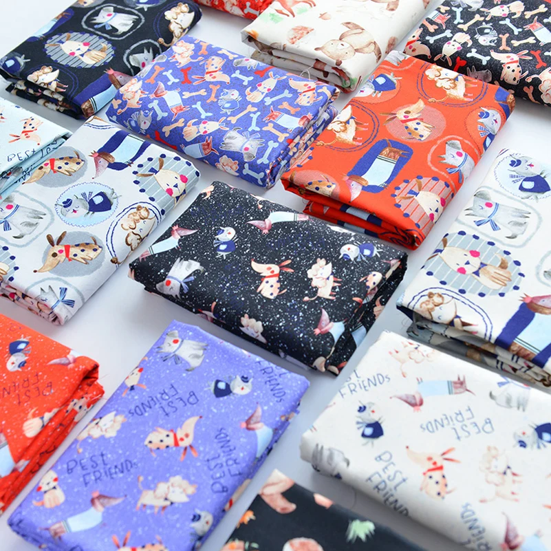 100% Cotton Cartoon Dogs Digital Printing Fabric For Sewing Children Clothes Shirts DIY Handmade Bags Per Half Meter