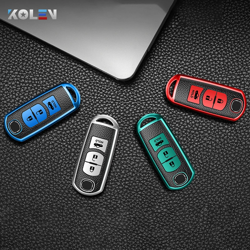 Leather+TPU Car Remote Key Cover Case Shell For Mazda 2 3 5 6 Axela Atenza Demio CX-3 CX5 CX-7 CX-9 MX-5 Protection Accessories