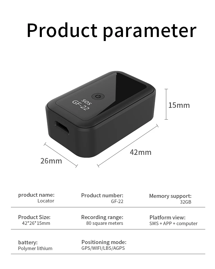 GF22 Remote Listening Strong Magnetic Adsorption SOS For Help Precise Positiomomg  Historical TrackEnhanced Version Locator