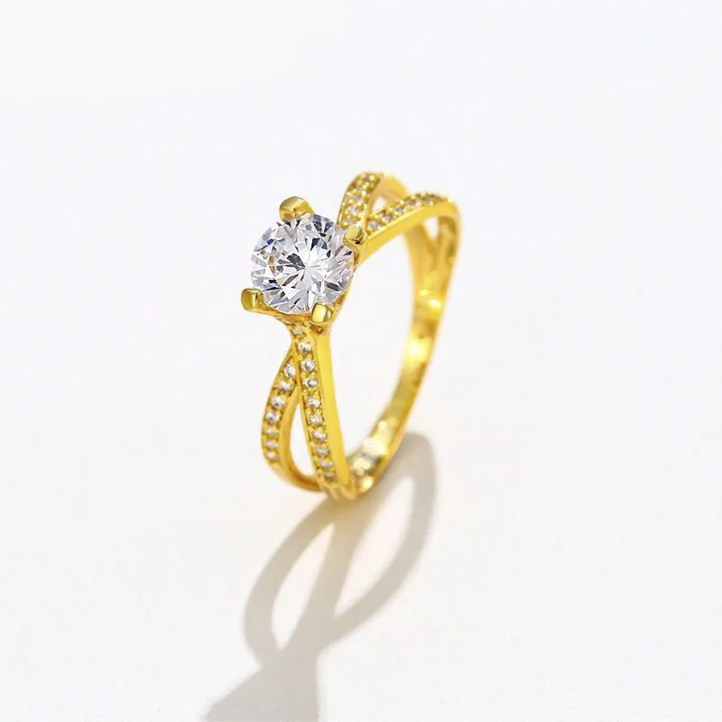 MxGxFam High Level AAA+ Zircon Engagement Rings For Women  24 k Pure Gold Plated Jewelry Fashion