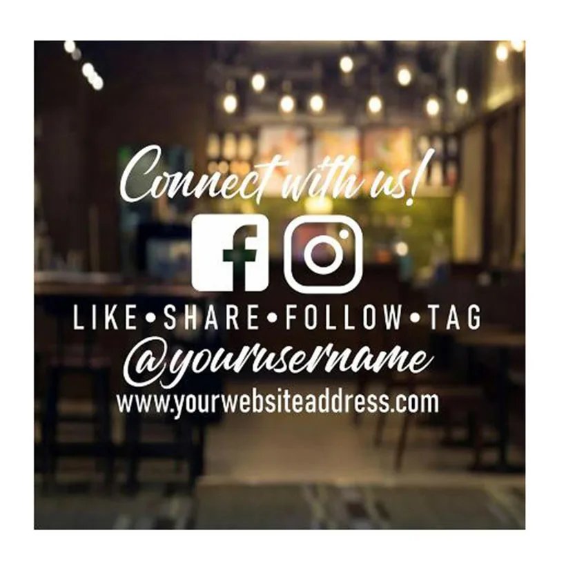 Marketing Logo Aufkleber Wandbild, Social Media Vinyl Label, Nach Website Adresse Und Benutzer Name, cut Out Fenster Aufkleber