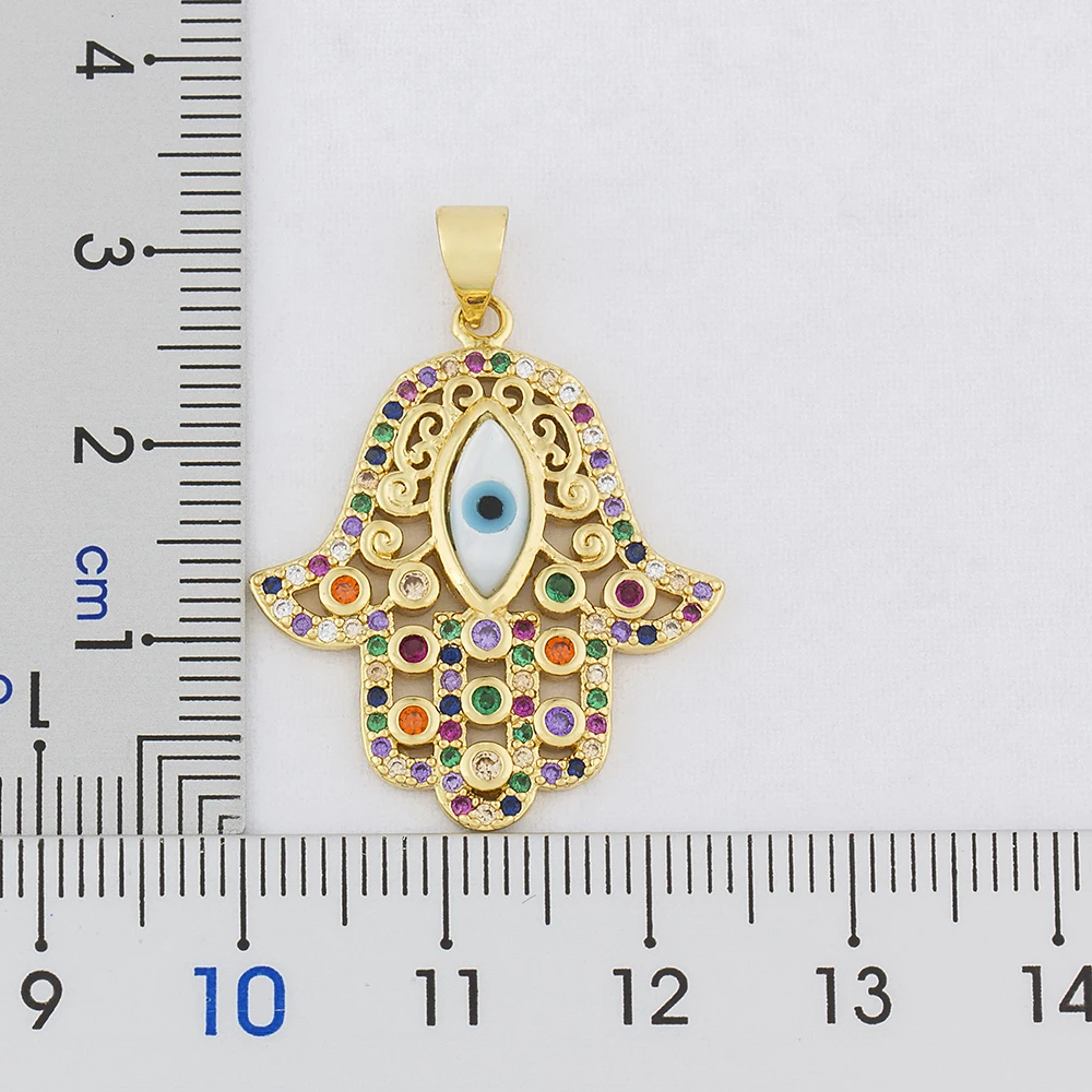 Nidin New Trendy Lucky Turkey Evil Eye Hamsa Hands Fatima Palm Chain Necklace For Women Charm Copper CZ Party Bar Jewelry Gifts