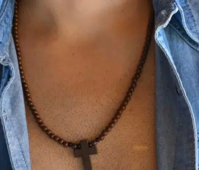 Wood Beaded Cross Necklace Men Wooden Bead Necklace Cross Pendant Necklace Mens Hip Hop Jewelry  Accessories