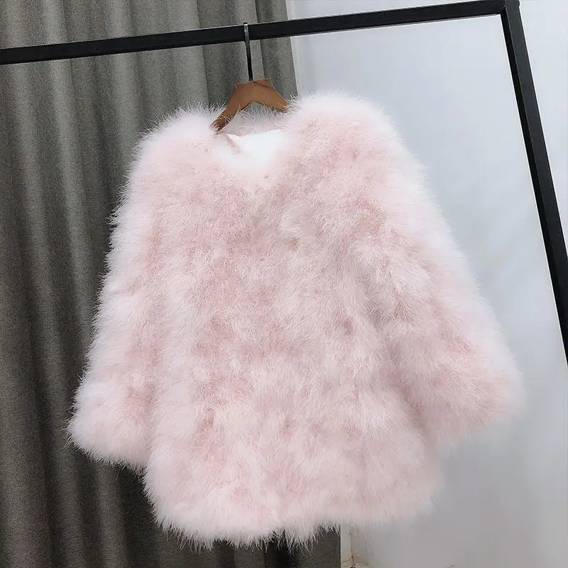 70CM New Arrival Women Real Ostrich Fur Long Coat Casual Lady Natural Fur Jacket Turkey Feather C418-2