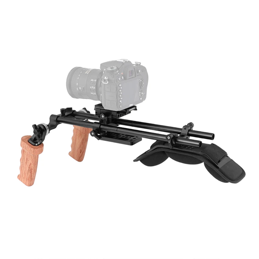 CAMVATE Pro Shoulder Mount Rig With Manfrotto QR Plate & Dual Wooden HandGrips Rosette Connection For DSLR Camera/ DV Camcorder