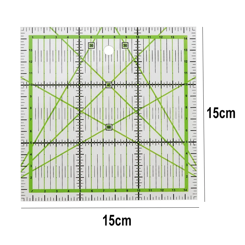 15*15cm Quilting Ruler Sewing Patchwork Ruler Home Acrylic Art Cutting Tool with Double Colored Grid Lines Tailor Measuring Tool