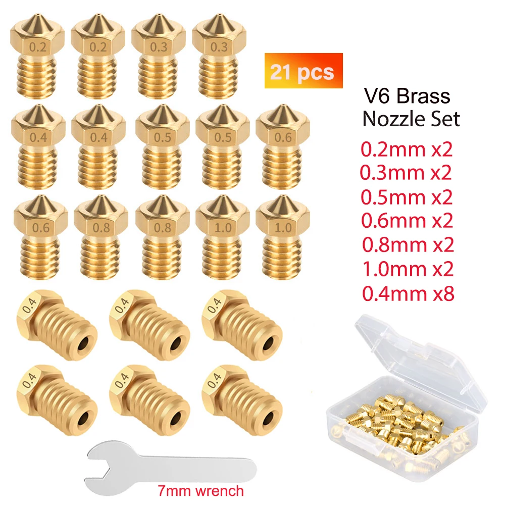 20pcs MK8 Brass Nozzle E3D V5 V6 Nozzles Copper Brass M6 threaded for 1.75mm Filament Nozzles for KP3S 3D Printer