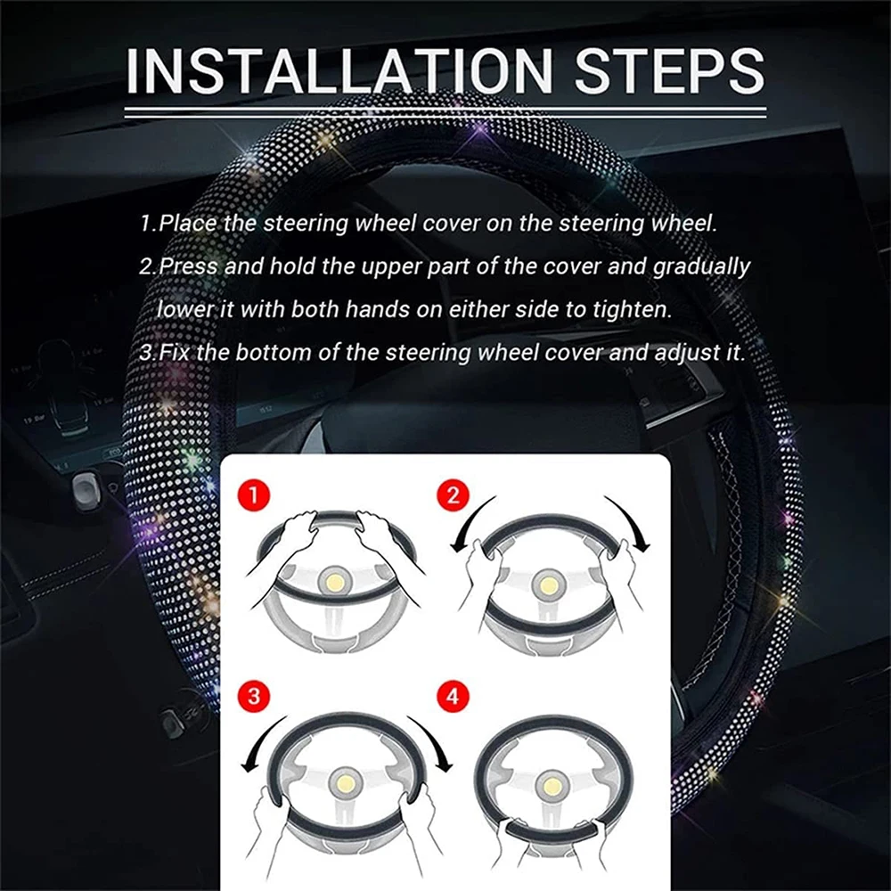 Kristall Auto Lenkrad Abdeckung Für Frauen Mädchen Nette Glitter Lenkrad Abdeckung Bling Strass Diamant Auto Lenkung Schutz – Detail 4