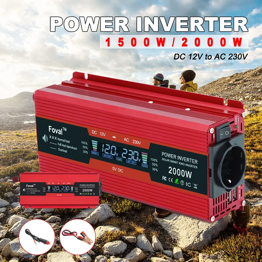 DC12V To AC 220V  2000W Full Power Inverter Modified Sine Wave LCD Display EU Plug Car Vehical Transformer Inversor 12v 220v