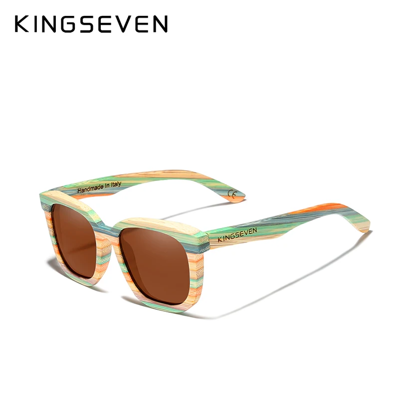 KINGSEVEN 2023 Retro Natural Bamboo Sunglasses Men Women Polarized Mirror UV400 Eye Glasses Full Frame Wood Shades Colorful