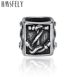 HMSFELY 316l Stainless Steel Anchor Pattern Beads Accessories For DIY Leather Bracelet Jewelry Making 8mm Big Hole Bead 5pcs