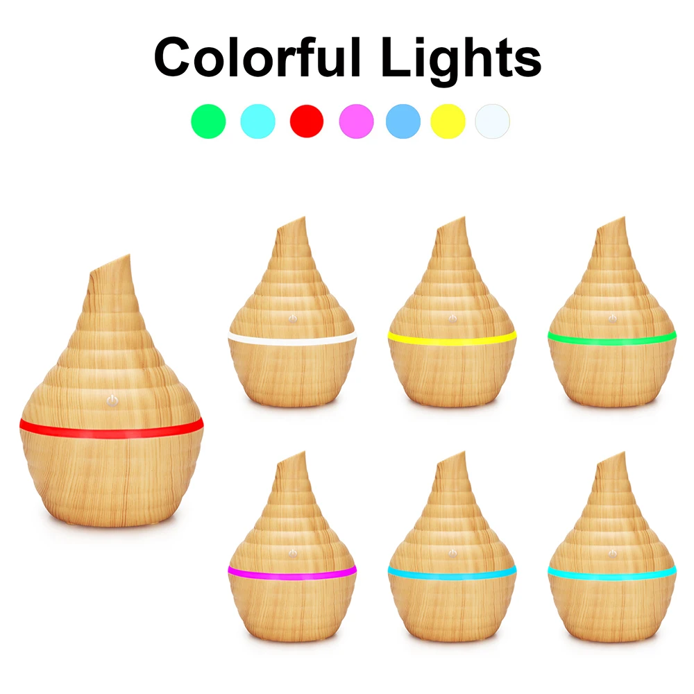 空気加湿器 USB ミニアロマディフューザーエッセンシャルオイルアロマセラピー 300 ミリリットル木目フィルター変色ライト家庭用車
