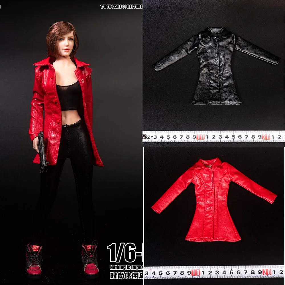 

Black/Red Color 1/6 TYM101 Female Leather Windbreaker Jacket Sleeveless Vest Clothes Model Long Skinny Pencil Pant for 12'' Body