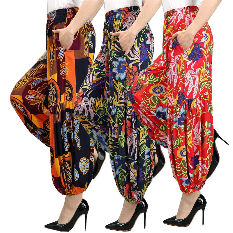 

Middle-aged And Elderly Women's pants Trousers Spring Summer Cotton Bloomers Fashion Printing Literary Dance Pants Female