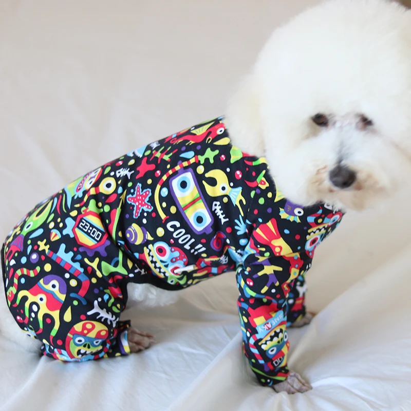 Pet Dog Jumpsuit Printed Overalls 100%Cotton Thin Puppy Clothes Stretchy Home Wear For Small Dogs Chihuahua Poodle Pajamas