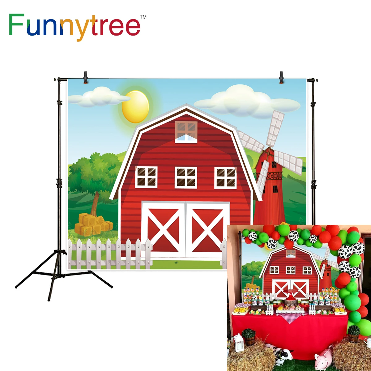 

Funnytree Backdrop For Photographic Studio Red Barn Zenon Farm Birthday Kid Warehouse Cartoon Photo background Photocall