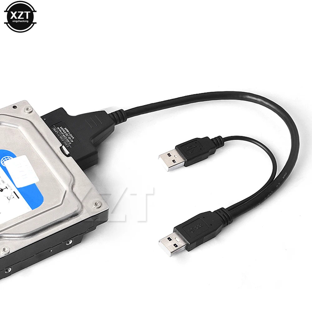 SATA-USB 케이블 USB 2.0-Sata 7 + 15 22 핀 어댑터, 2.5 ''Ssd Hdd 하드 디스크 드라이브 HDD 변환기용 외부 USB 전원 공급 장치